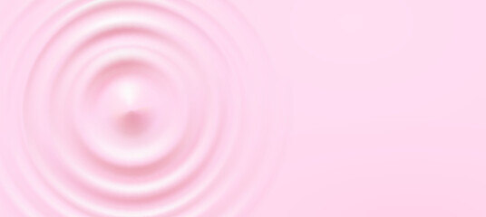 Milk beverage splash frame background. 3d yogurt wave border. Milky strawberry product package mockup. Pink sound impact effect top view. Vector circle liquid shampoo, cream or gel swirl round texture