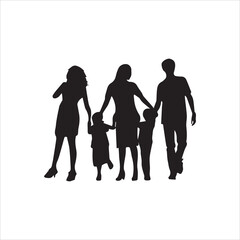 Five members of a family silhouette vector art