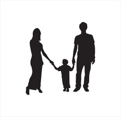 Little baby with parents silhouette vector art.