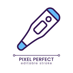 Electronic thermometer pixel perfect RGB color icon. Temperature measurement tool. Diagnostic device. Isolated vector illustration. Simple filled line drawing. Editable stroke. Poppins font used