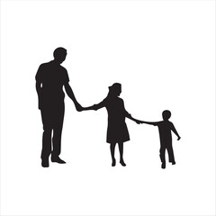 Three persons family silhouette vector art.
