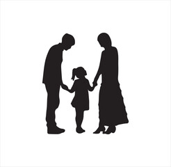 Little girl with parents silhouette vector art