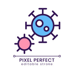 Coronavirus pixel perfect RGB color icon. Contagious virus. Microorganism. Microscopic pathogen. Isolated vector illustration. Simple filled line drawing. Editable stroke. Poppins font used