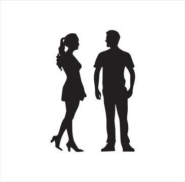 A young couple silhouette vector art.