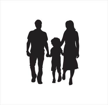 Three members of a family silhouette vector art.