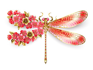 Fototapeta premium Flower dragonfly with jewelry sakura