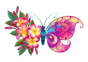 Painted butterfly with plumeria