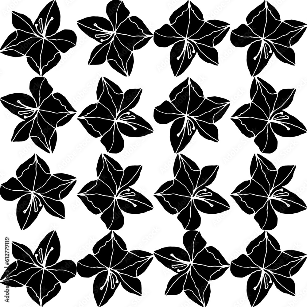 Poster Abstract flower elements vector seamless pattern. Simple repeat in black on white background.