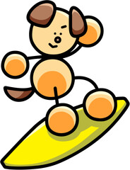 サーフィンするわんまるのイラスト　犬