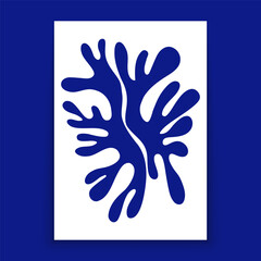 Contemporary blue algae poster. Floral contemporary Matisse inspired art, modern seaweed shape. Vector botanical print design