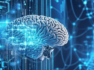 Close-up of brain combined or merging with technology, artificial intelligence concept ai generated