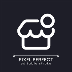 Online shop notification pixel perfect white linear ui icon for dark theme. New product adding. Vector line pictogram. Isolated user interface symbol for night mode. Editable stroke. Poppins font used