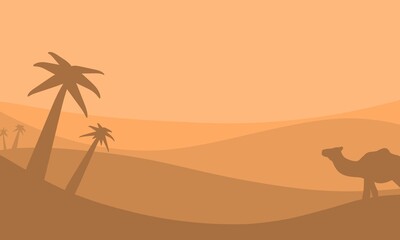 desert background illustration with silhouette date palm and camel