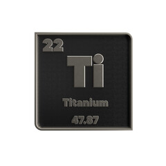 Titanium chemical element black and metal icon with atomic mass and atomic number. 3d render illustration. 
