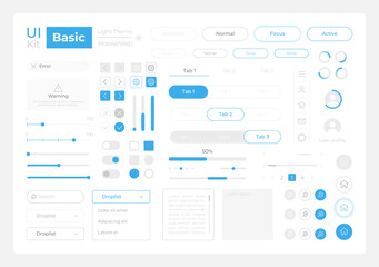 Basic system settings UI elements kit. Editable isolated vector components. Navigation. Web design widget pack for mobile app software with light theme. Montserrat Light, Medium, Bold fonts used - obrazy, fototapety, plakaty