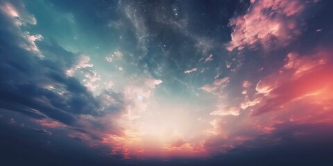 Fototapeta na wymiar Cloudy sky at sunset. Generative AI.