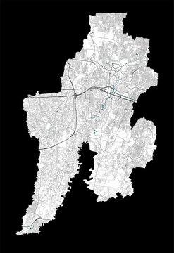 Bekasi map. Detailed map of Bekasi city administrative area. Cityscape panorama illustration. Road map with highways, streets, rivers.