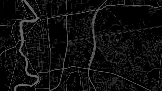 Map of Tangerang city. Urban black and white poster. Road map with metropolitan city vertical area view.