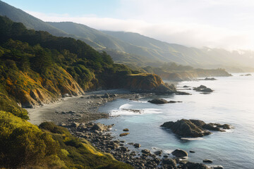 Fototapeta na wymiar Scenery overlooking the ocean with rocky land