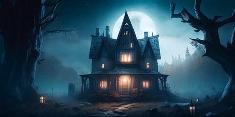 Halloween scary house background. Generative AI
