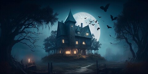 Halloween scary house background. Generative AI