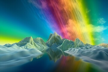 A surreal illustration of a distorted or manipulated natural phenomenon, such as a rainbow or aurora borealis, Generative AI