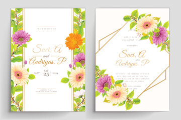 wedding invitation card with watercolor floral element illustration 