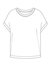 Vector top fashion , woman and man shirt technical drawing, flat, template, sketch. Jersey or woven fabric , white color