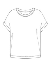 Vector top fashion , woman and man shirt technical drawing, flat, template, sketch. Jersey or woven fabric , white color