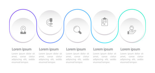 Medical examination infographic chart design template. Editable infochart with icons. Instructional graphics with 5 step sequence. Visual data presentation. Myriad Pro Regular font used