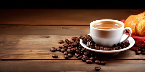 Morning Delight. Close Up of Brown Espresso with Brown Coffee Drink on a Wooden Table