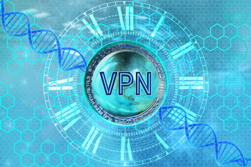 Obraz premium Virtual Private Network lock on Earth model, control, limiting use of Internet, business VPN solutions enterprise to secure data communications and extend private network services while maintaining