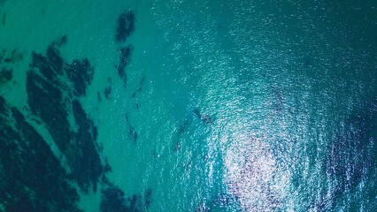 aerial view of clear blue-turquoise sea, atlantic ocean, environment, nature, underwater, coral, fish, diving, snorkeling, marine, turquoise, summer, dive