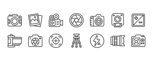 Photography icon set. Vector graphic illustration.