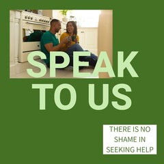 Composition of speak to us, there is no shame in seeking help texts and biracial couple