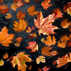 Autumn time, background of falling yellow autumn maple leaves, generative ai
