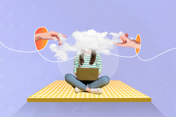 Poster sketch artwork picture 3d photo collage of weird unknown unusual lady sit sky work use...