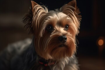 Portrait of a dog of the Yorkshire Terrier breed close-up, generative ai