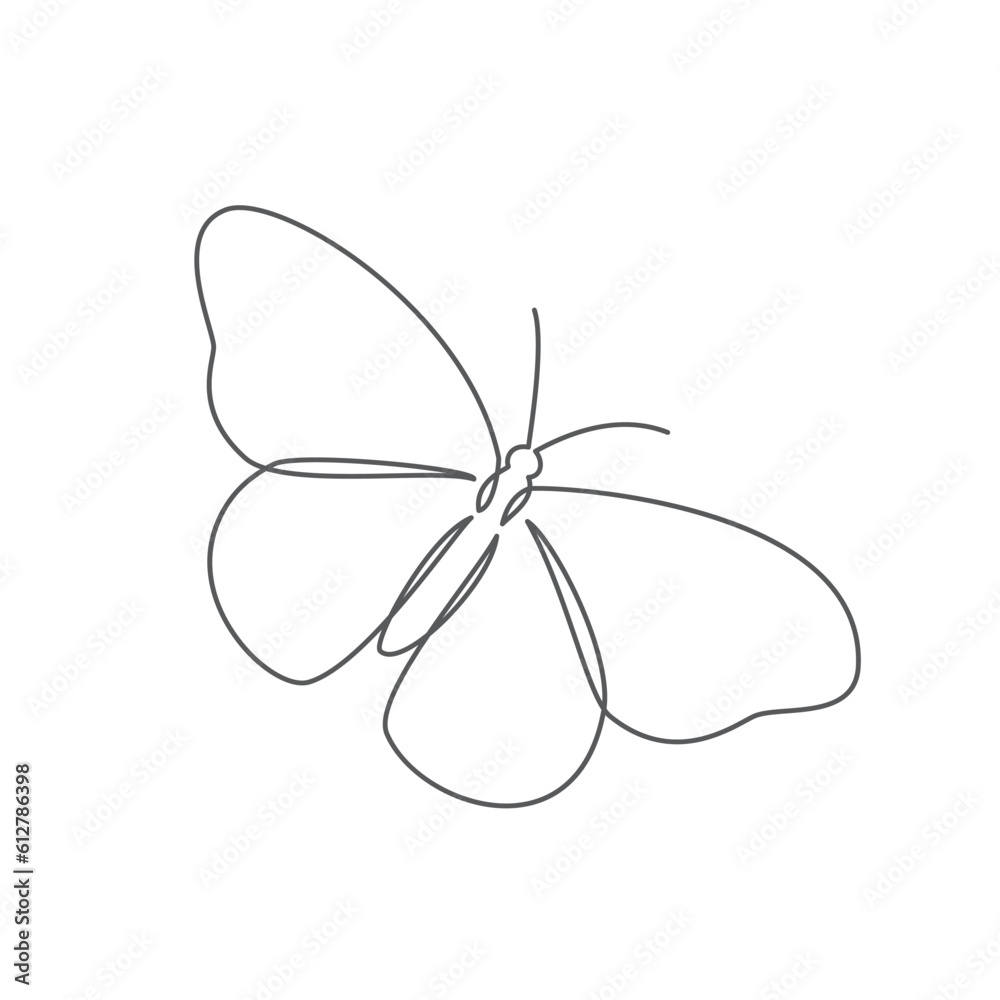 Wall mural Butterfly One line drawing on white background