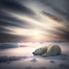 polar bear sleeping in the snow