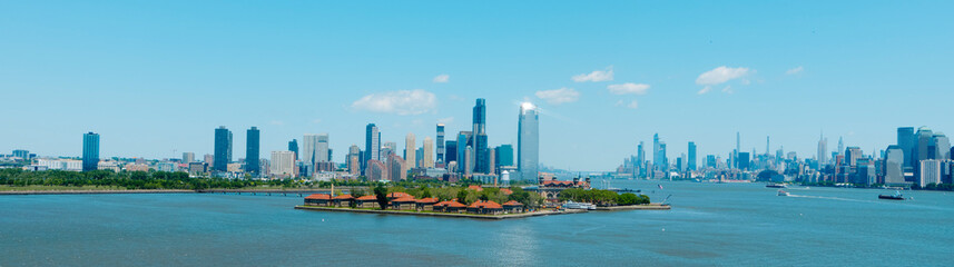 Ellis Island, Jersey City and NYC, panoramic format