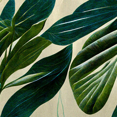 Naklejka na ściany i meble Nature view of green tropical plants leaves background.