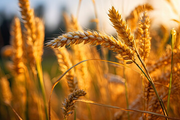 ears of grain in the field on a sunny day, ai generative
