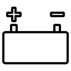 Line icons of battery negative and positive terminals. of electric cars