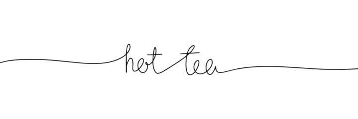 Fototapeta na wymiar Hot tea handwritten inscription. One line drawing of phrase