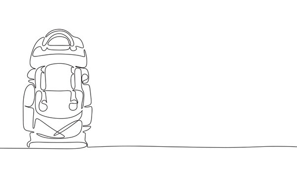 recommend clip art: Continuous one line drawing backpack. Camping backpack vector hand drawn silhouette clipart. Sketch isolated on white background