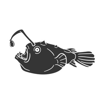 recommend clip art: Anglerfish Icon Silhouette Illustration. Angler Fish Sea Animal Vector Graphic Pictogram Symbol Clip Art. Doodle Sketch Black Sign.