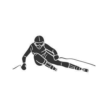 Alpine Ski Icon Silhouette Illustration. Winter Sports Vector Graphic Pictogram Symbol Clip Art. Doodle Sketch Black Sign.