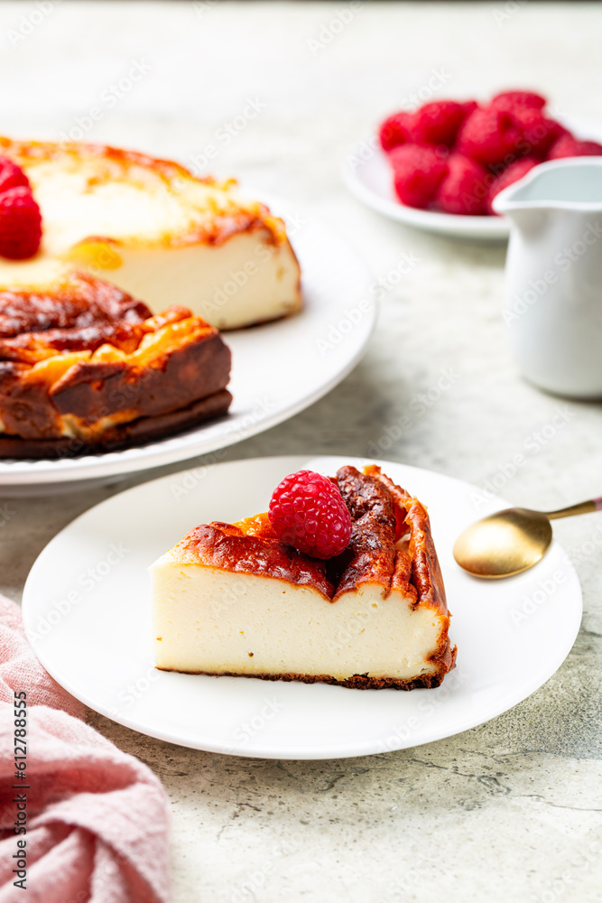 Canvas Prints Homemade Basque burnt cheesecake, San Sebastian cake. Close-up. Vertical image.