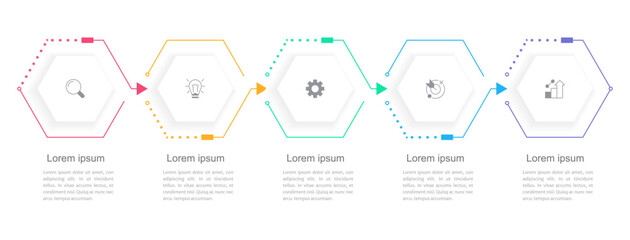 Improving performance infographic chart design template. Editable infochart with icons. Instructional graphics with 5 step sequence. Visual data presentation. Arial, Merriweather Sans fonts used